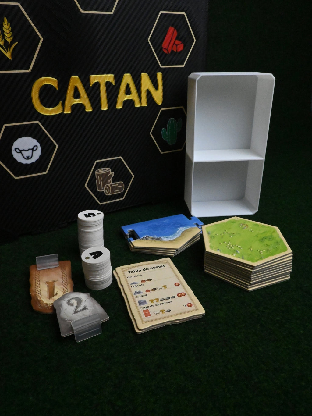 Caja de almacenamiento para Catan con espacio para accesorios y expansión de 5-6 jugadores
